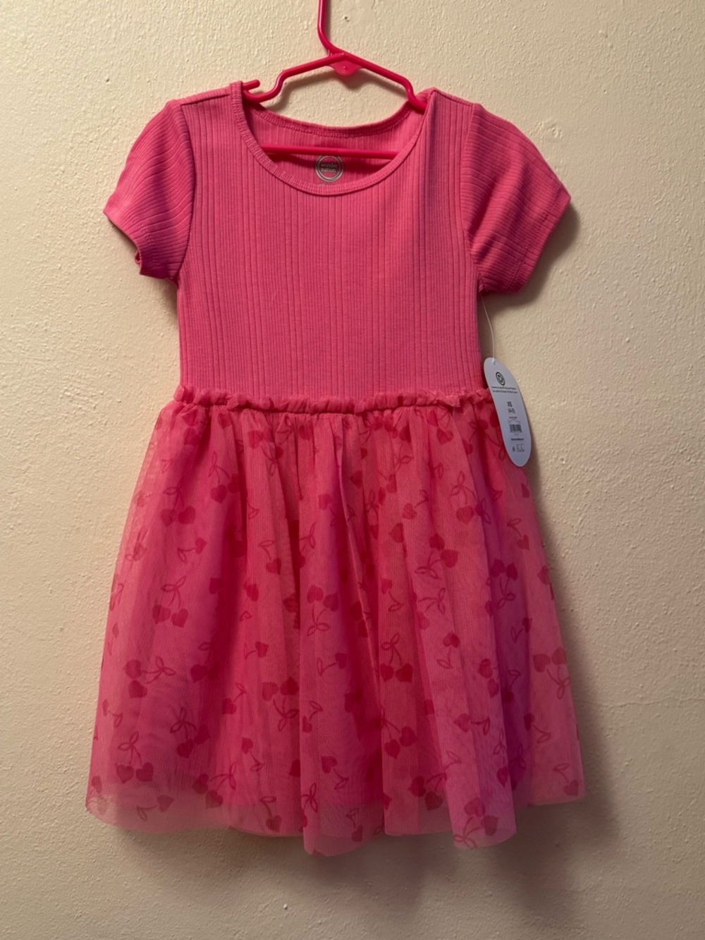 NWT Wonder Nation Pink Cherry Tutu Dress Size 4/5 XS Ribbed Tulle Play Dress